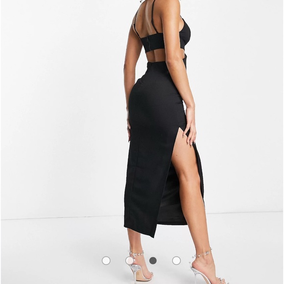 Bardot Cutout Slit Midi Dress in Black - Picture 5 of 5